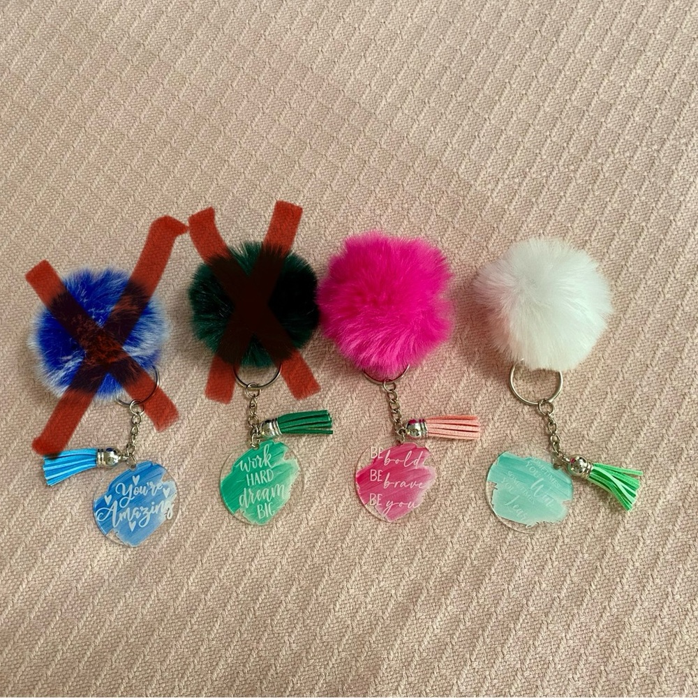 Colorful and Soft Pom Pom Keychain/Bag Charm with Inspirational Tag | Choose One